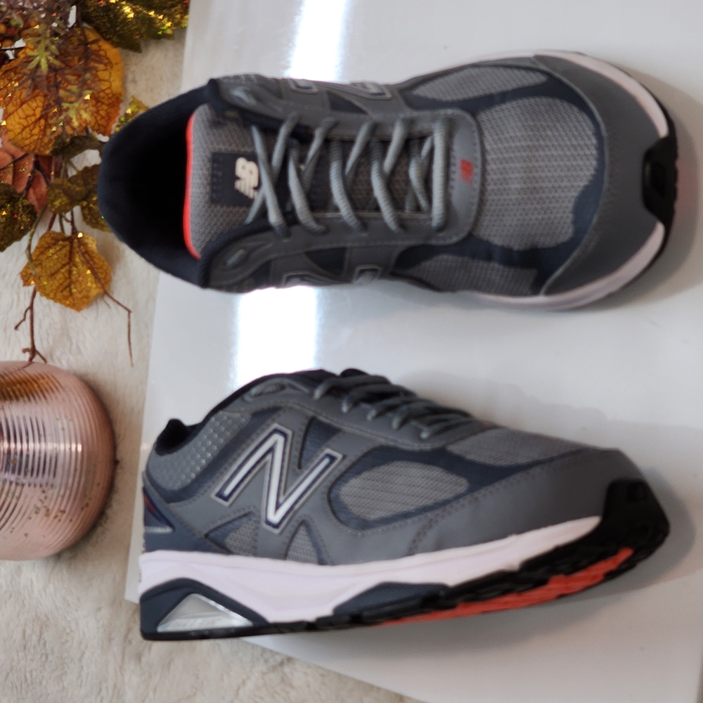 New Balance Gray and Red Athletic Shoes with Chunky Design